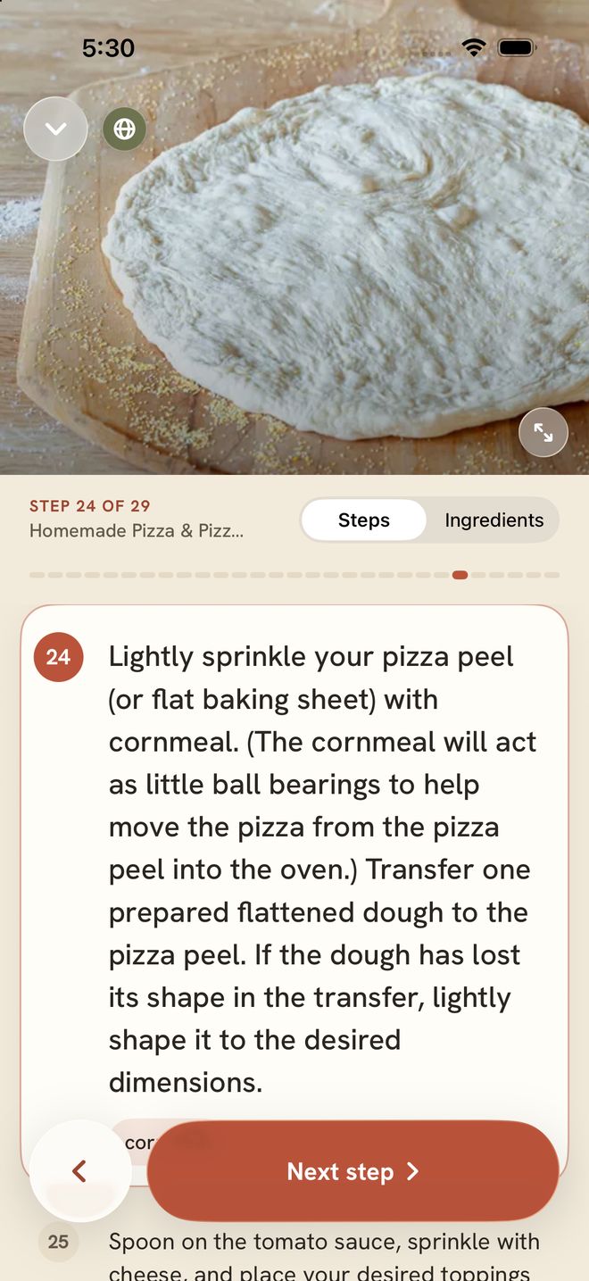 Cook mode showing one step with its photo