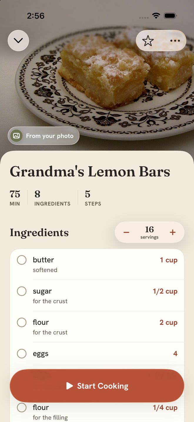 Grandma's Lemon Bars read from a photo of a recipe card
