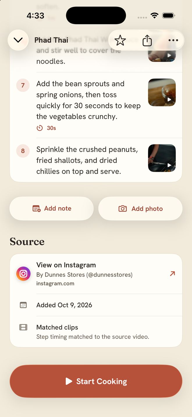 Steps with clip thumbnails and the creator credited in the Source card
